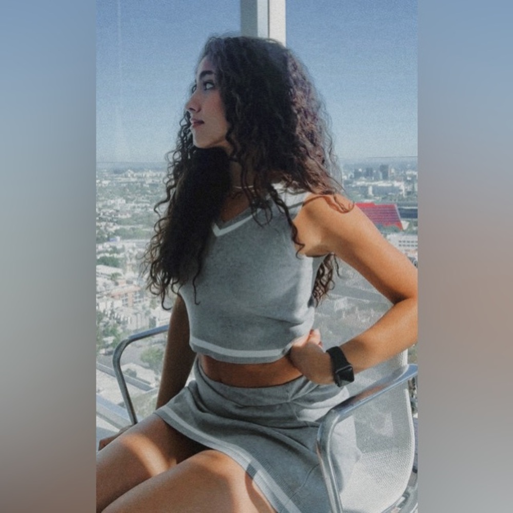 Versatil grey top and skirt set with the white accents (new with tag)